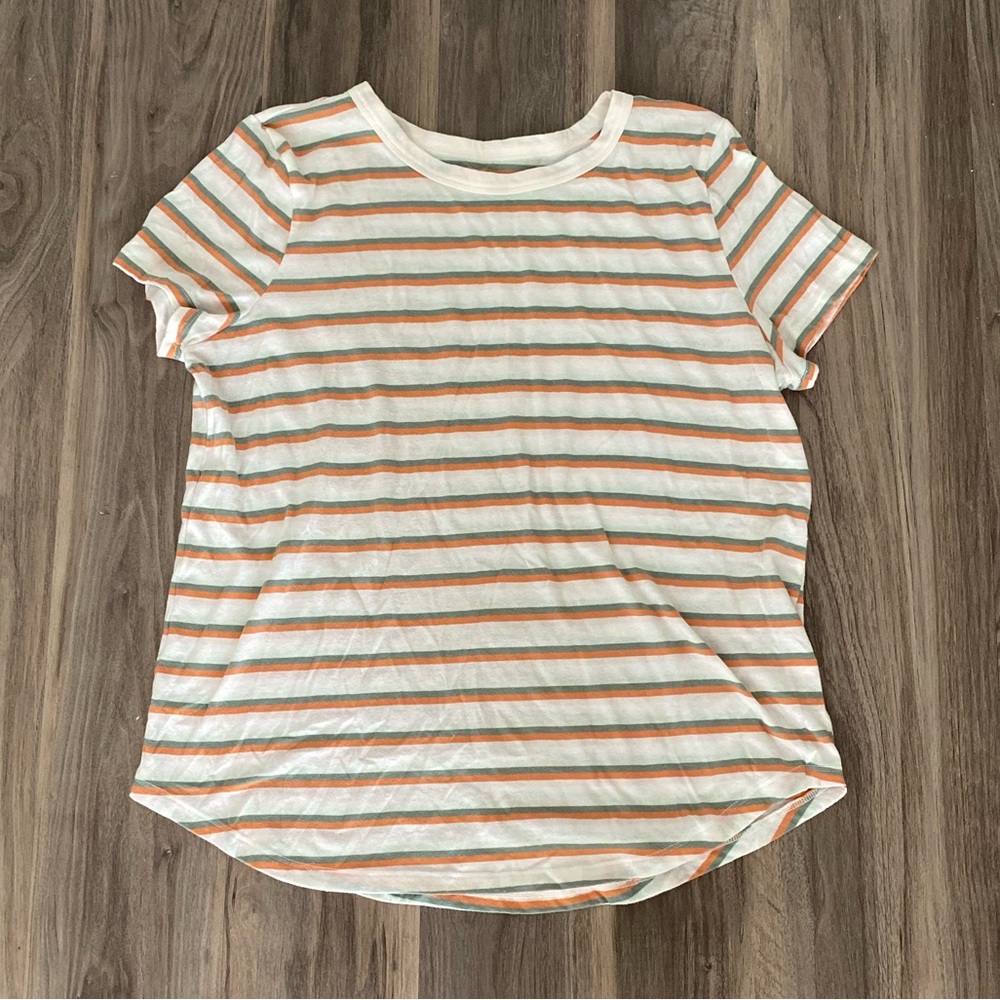 AEROPOSTALE—White, Orange, and Green Striped Tshirt